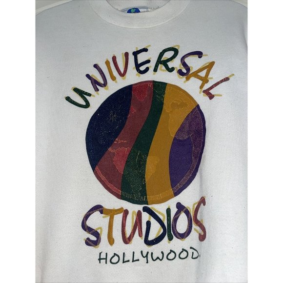 Vtg Universal Studios Hollywood Unisex Sz M Crewneck 90s Theme Park World Globe - Picture 7 of 10